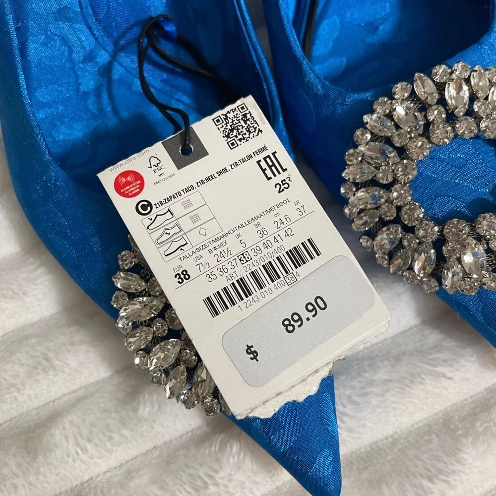 Zara Blue Animal Print Heels with Rhinestone Embellishment - Picture 8 of 14